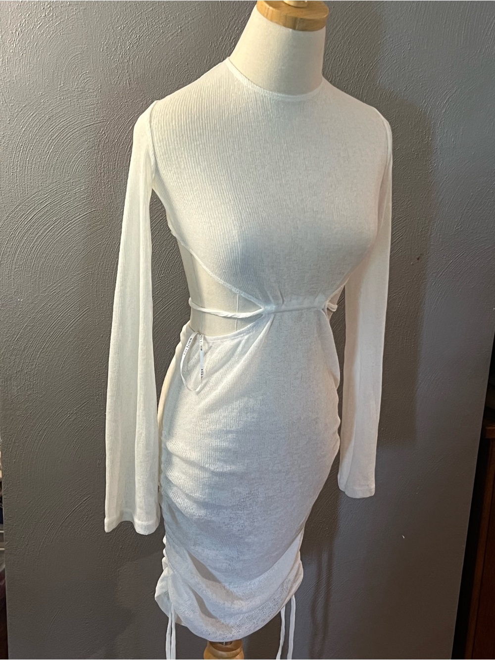 White Fox Boutique Break Free Long Sleeve Cutout Mini Dress White M NWT